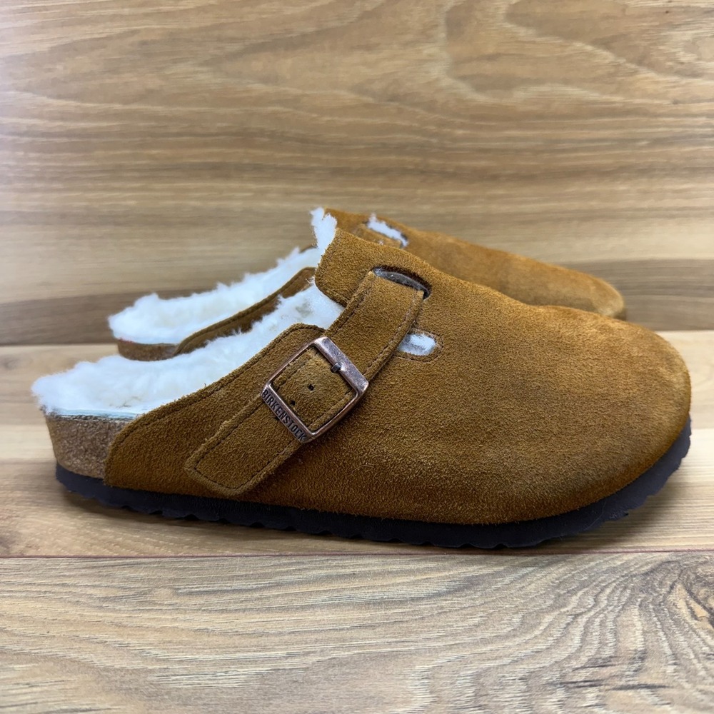 Birkenstock Boston Clog Sherpa Lined Womens 7 W EU 38 Mink Suede Minimalist